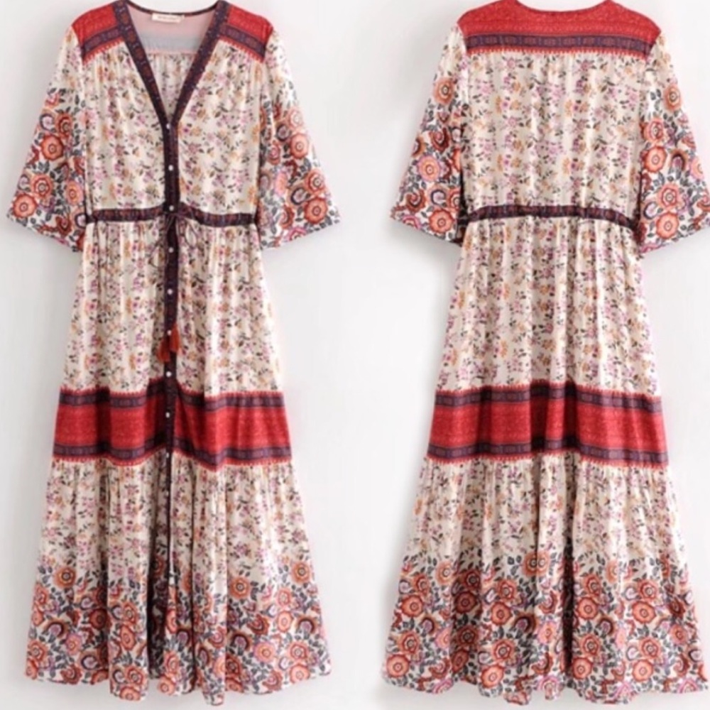 Boho Elle Rosewood Floral Maxi Dress Gown - Picture 7 of 7